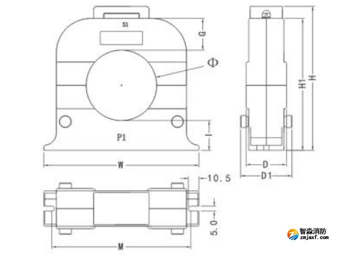 開口式，圓孔100A-400A外形尺寸圖